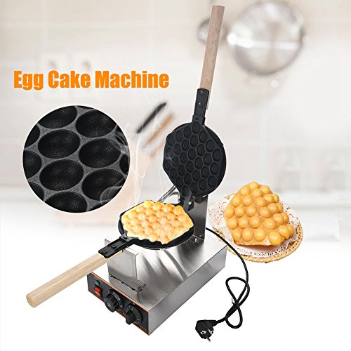 Gofrera Máquina de Pastel de Huevo Eléctrico Acero Inoxidable, Máquina Profesional para Hacer Gofre de Burbuja con Control de Temperatura Temporizador Placas de Antiadherentes, Enchufe de UE 220V