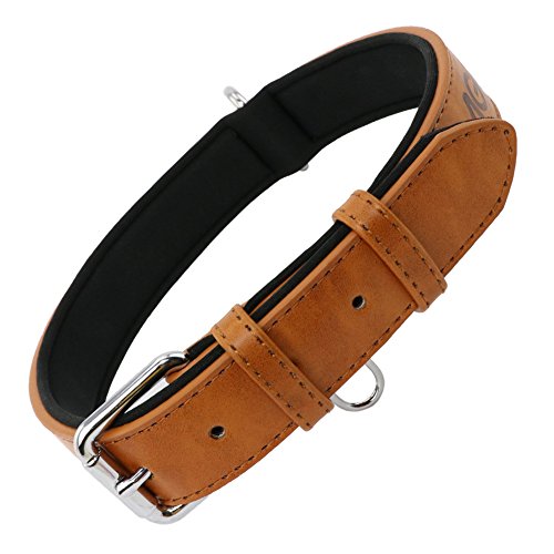Grand Line Collar de Perro de Cuero Duradero Acolchado Suave con Perforador de Agujeros, Marrón(L)