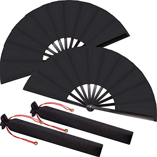 Grande Rojo Abanico de Mano Plegable Chinese Tai Chi Abanico Plegable para Hombre y Mujer Abanicos Plegables a Mano para Actuación/Baile/Decoraciones/Festival/Lucha/Artesanía/Regalo (Negro, 2)
