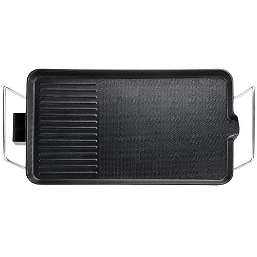 GRIDINLUX. Plancha Eléctrica de Asar. Grill cocina 1500W, Triple Capa Cerámica, Grill Antiadherente, Doble Zona, Salida de Grasas, Cocina Saludable, Comida Sana, Fácil Limpieza y Almacenaje