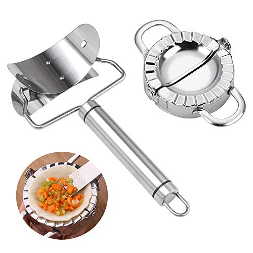 Gwolf Dumpling Maker, Molde de bola de masa de acero inoxidable y prensa de masa para cocina casera, molde de ravioles para tarta, cortador de piel de bola de masa, paquete de 2