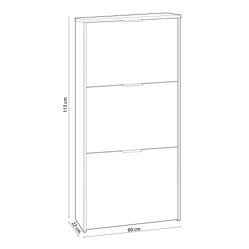 Habitdesign LC7877BO - Zapatero 3 Puertas, Zapatero Estrecho Capacidad de 18 Pares de Zapatos, Acabado en Color Blanco, Medidas: 113 cm (Alto) x 60 cm (Ancho) x 22 cm (Fondo)