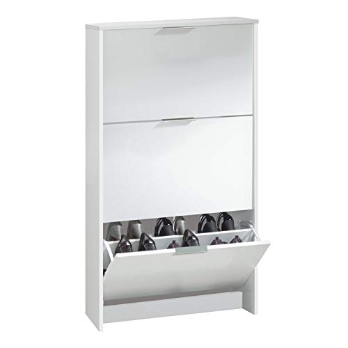 Habitdesign LC7877BO - Zapatero 3 Puertas, Zapatero Estrecho Capacidad de 18 Pares de Zapatos, Acabado en Color Blanco, Medidas: 113 cm (Alto) x 60 cm (Ancho) x 22 cm (Fondo)