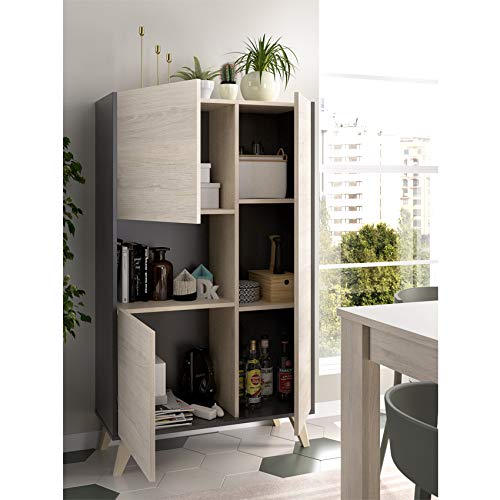 HABITMOBEL Mueble aparador Vitrina, Acabado Color Grafito y Natural, Medidas 135x81x43 cm de Fondo