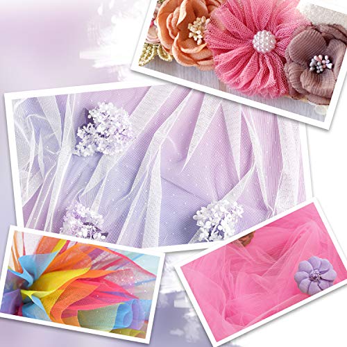 Handi Stitch 6 Inch Rollo de Tul 11 Colores - 23m L x 15.2cm W Cada - Rollo Tul Colores del Arcoíris Incluye Tijera de Costura, Cinta de Medir y Cinta Elástica Blanca para Falda Tutu