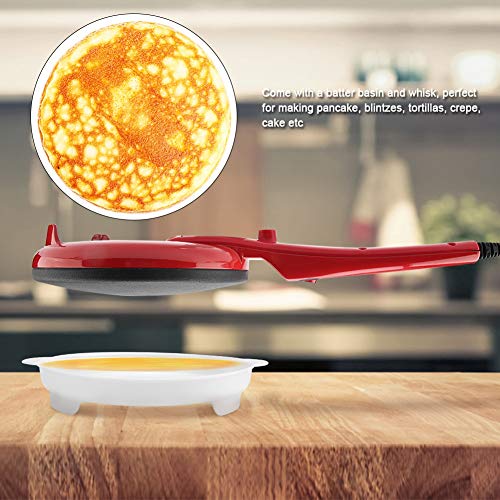 Haofy Máquina Eléctrica para Hacer Panqueques Sartenes para Crepes Antiadherente (Rojo)