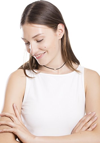 Happiness Boutique Damas Choker Minimalista de Color Neutro | Collar Tipo Choker de Piel Sintética con Barra de Plata de Ley