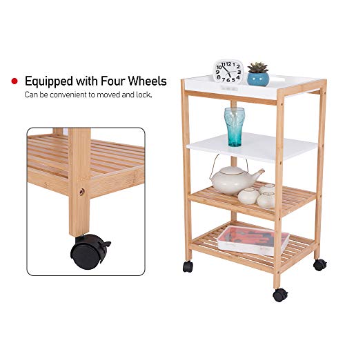 Happy Home - Carro de Cocina de Bambú, Carrito de Servicio con Estantes de Cocina Multicapa, Madera, L44.5 * W34.5 * H80 CM
