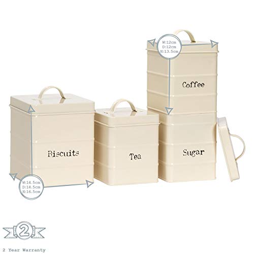 Harbour Housewares 5 Piezas de Cocina Industrial Almacenamiento Juego de Envases - Acero Estilo Antiguo té café azúcar Caddy con Tapa - Crema