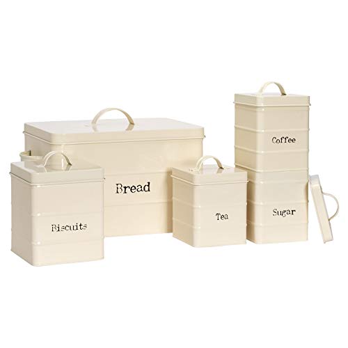 Harbour Housewares 5 Piezas de Cocina Industrial Almacenamiento Juego de Envases - Acero Estilo Antiguo té café azúcar Caddy con Tapa - Crema