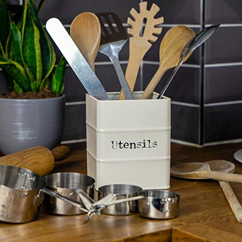 Harbour Housewares Utensilios de Cocina Industrial Holder - Estilo de Cocina de Acero de Almacenamiento del Carrito de la Vendimia - Crema