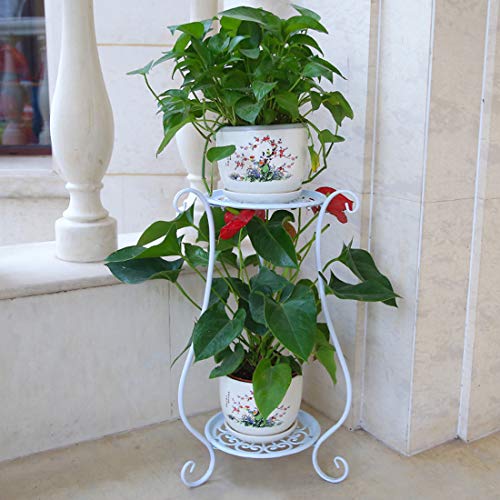 Haunen Estanteria para Macetas 2 Niveles Maceteros Porta Macetas Metal Decorativos Stand para Macetas Exterior Interior Jardín, Blanco