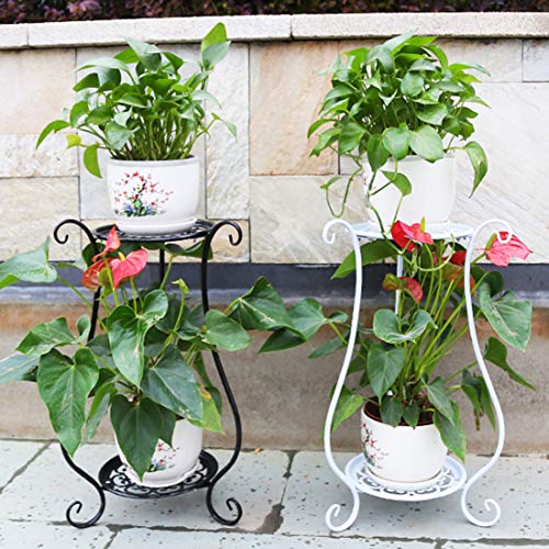 Haunen Estanteria para Macetas 2 Niveles Maceteros Porta Macetas Metal Decorativos Stand para Macetas Exterior Interior Jardín, Blanco