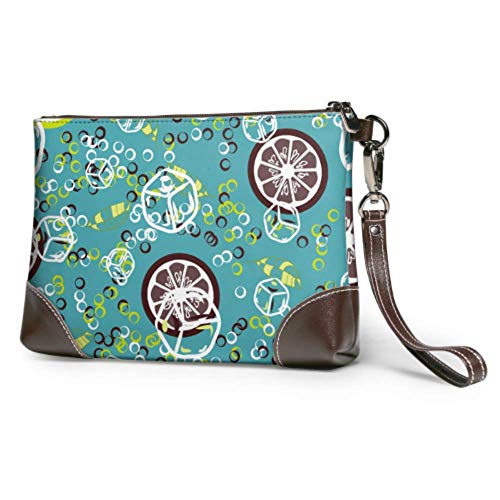 Hdadwy Bolso de mano con diseño de frutas, cubitos de hielo de limón y lima, cartera de cuero, cartera para mujer, bolso de mano para teléfono inteligente
