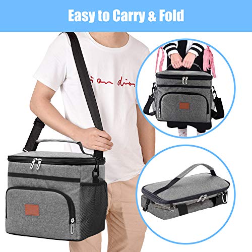HebyTinco 15L Térmica Bolsa Portatil Almuerzo Hermética Bolsa Térmica Plegable Bolso Nevera Térmica Tela Bolsas para Llevar Comida Nevera Almuerzo Adulto Niños Trabajo Oficina Playa Viaje (light gray)