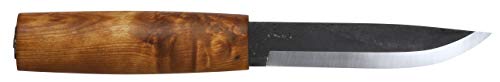 HELLE Dreilagen-Carbonstahl Messer, Modell Viking, geölter Birkenholzgriff, braune Köcher-Lederscheide Cuchillo de Caza y Exterior, Unisex Adulto, Acero al Carbono, 22.0 cm