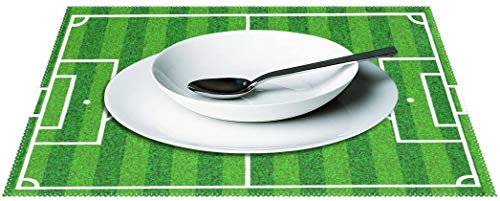 HEOH Manteles Individuales de 12 x 18 Pulgadas, 1 Pieza, Campo de fútbol Soccer, césped Verde, tapete de Mesa, Mesa de poliéster para Cocina, Comedor