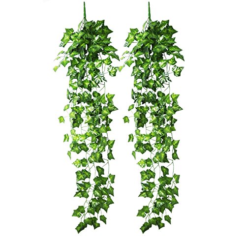 Hiedra Artificial Planta de Vid Colgante Hojas de Guirnalda para la Decoración de la Pared del Jardín de Fiesta de Boda, Paquete de 2