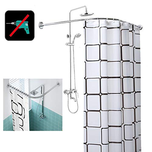 HNCS Barra Cortina Curva BañEra,Barra para Ducha En Esquina En Tipo U Sin Taladrar Extensible Acero Inoxidable para BañEras De Rincon Ideal para BañOs PequeñOs En Los,D