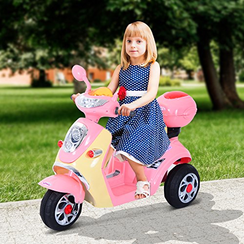 HOMCOM Coche Triciclo Moto Eléctrica Infantil Correpasillos a Batería Niños 3-8 años 6V Metal + PP 108x51x75cm Rosa