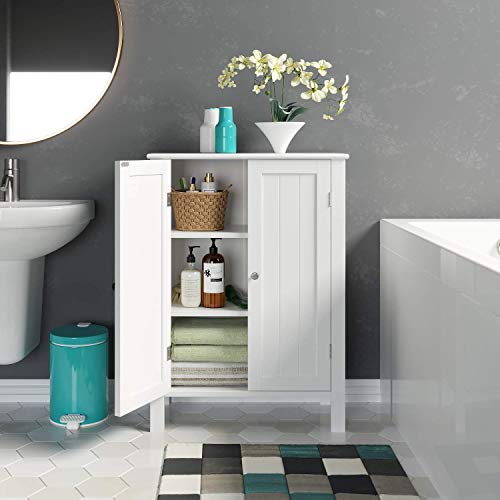 Homfa Armario Almacenaje Armario de Suelo para Cocina Salón Baño Dormitorio con 2 Puertas 2 Estantes Blanco 58x28x80cm