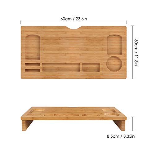 Homfa Soporte para Monitor Soportes para Pantallas de bambú Mesas de Ordenador Organizador de Escritorio para Monitor 60x30x8.5cm