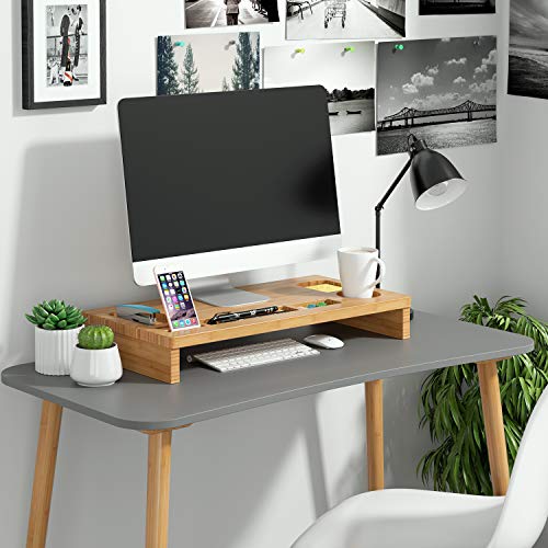 Homfa Soporte para Monitor Soportes para Pantallas de bambú Mesas de Ordenador Organizador de Escritorio para Monitor 60x30x8.5cm
