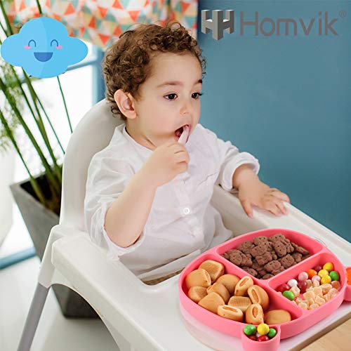 Homvik Plato de Silicona con Ventosa para Bebé Mantel Individual para Bebé Niños Plato Antideslizante Plato de Alimentación para BLW (Rosa)