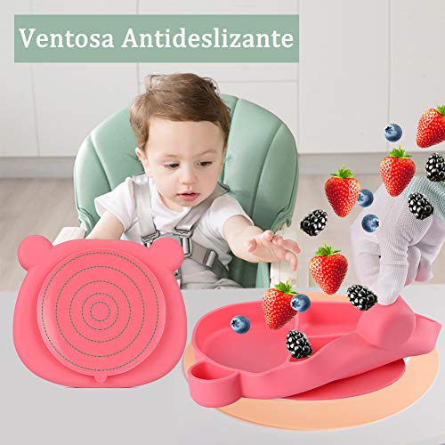 Homvik Plato de Silicona con Ventosa para Bebé Mantel Individual para Bebé Niños Plato Antideslizante Plato de Alimentación para BLW (Rosa)