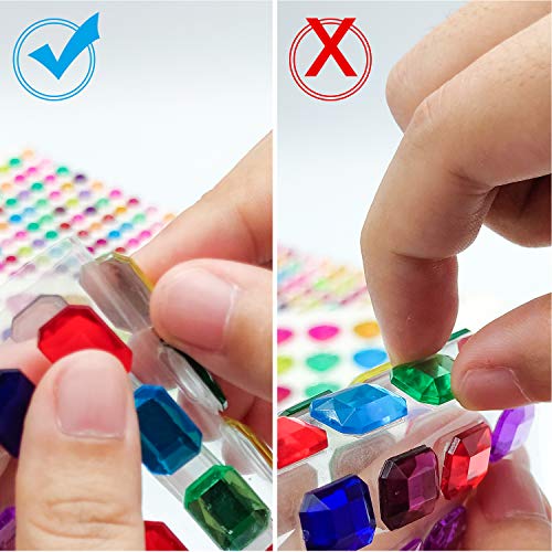 Honmax 12 hoja Diamantes Autoadhesivas, 1309 pieza Pegatinas de Diamantes de Imitación para Niños DIY, Joya de Cristalino Decoraciones para Cara Ojos, Gemas Diamantes para Manualidades Decoraciones
