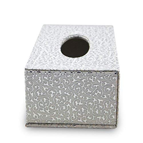 Hosaire 1X Caja de pañuelos faciales,Caja de Rectángulo Cuero Cuadrada Caja de Papel servilleta con decoración casera para hoteles,Accesorio de baño Size 25.5 * 14 * 9.5cm (Plata)