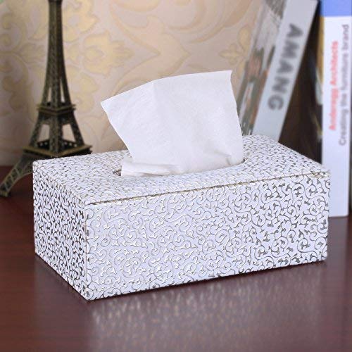 Hosaire 1X Caja de pañuelos faciales,Caja de Rectángulo Cuero Cuadrada Caja de Papel servilleta con decoración casera para hoteles,Accesorio de baño Size 25.5 * 14 * 9.5cm (Plata)
