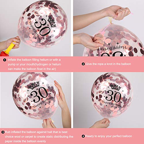 Howaf Decoración de cumpleaños 30 en Oro Rosa para Mujeres, 59 Piezas Feliz cumpleaños Decoración Globos Guirnalda Banner 30 Años Globos de Confeti y Estrella Corazon Globos de Aluminio