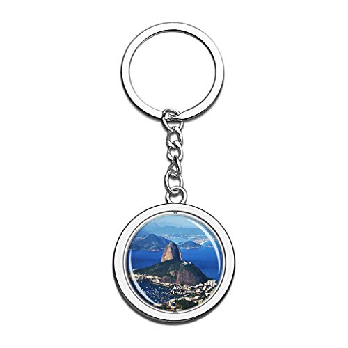 Hqiyaols Keychain Brasil Pan de Azúcar Montaña Río de Janeiro Cristal Girar Acero Inoxidable Llavero Viajes Ciudad Recuerdo Llavero
