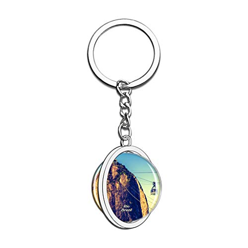 Hqiyaols Keychain Brasil Pan de Azúcar Montaña Río de Janeiro Cristal Girar Acero Inoxidable Llavero Viajes Ciudad Recuerdo Llavero