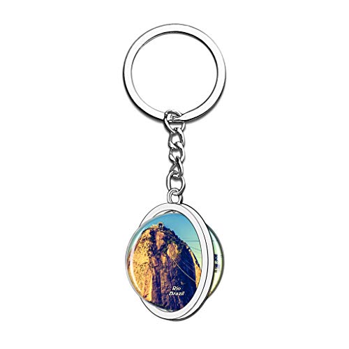 Hqiyaols Keychain Brasil Pan de Azúcar Montaña Río de Janeiro Cristal Girar Acero Inoxidable Llavero Viajes Ciudad Recuerdo Llavero