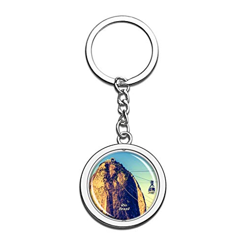 Hqiyaols Keychain Brasil Pan de Azúcar Montaña Río de Janeiro Cristal Girar Acero Inoxidable Llavero Viajes Ciudad Recuerdo Llavero