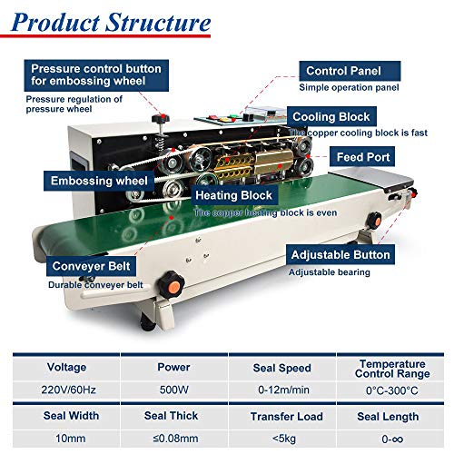 HUKOER Máquina de sellado continuo FR-900 Automático Continuo Horizontal Bolsa de plástico Sellador de sellado Máquina Sellador de sellos Codificación