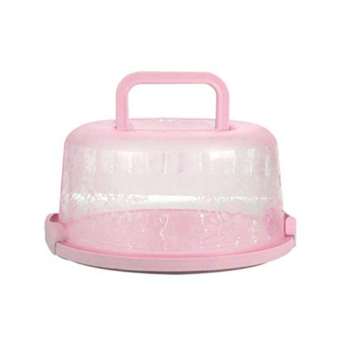 HXHON Caja de la Torta de plástico Portador de la Torta Redonda portátil con asa Cajas de Almacenamiento de pastelería Caja de postres Cumpleaños Banquete de Boda Contenedor (Rosa)