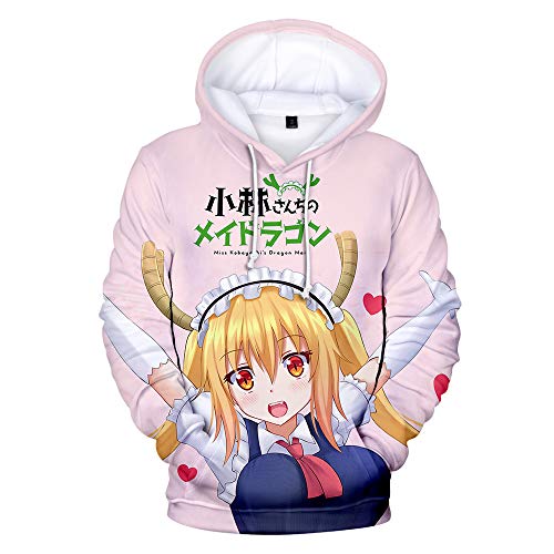 HXPainting Mujeres Hombres Informal Sudaderas con Capucha Estampado 3D Manga Larga Unisex Hoodie Pullover Kobayashi-San Chi no Maid Dragon con Bolsillo Grande - Rosado,XS