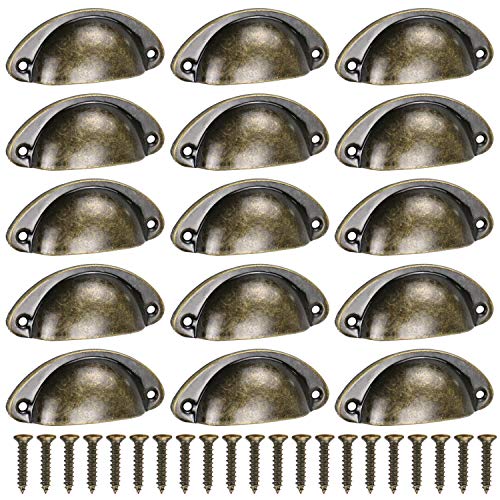 Hysagtek - Tiradores para puertas de armario, 15 unidades, estilo retro, vintage, forma de concha con tornillos, color bronce, 8 x 3,5 x 1,7 cm