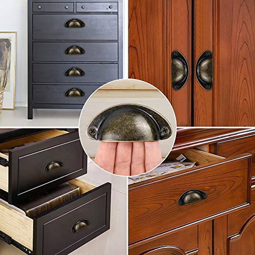 Hysagtek - Tiradores para puertas de armario, 15 unidades, estilo retro, vintage, forma de concha con tornillos, color bronce, 8 x 3,5 x 1,7 cm