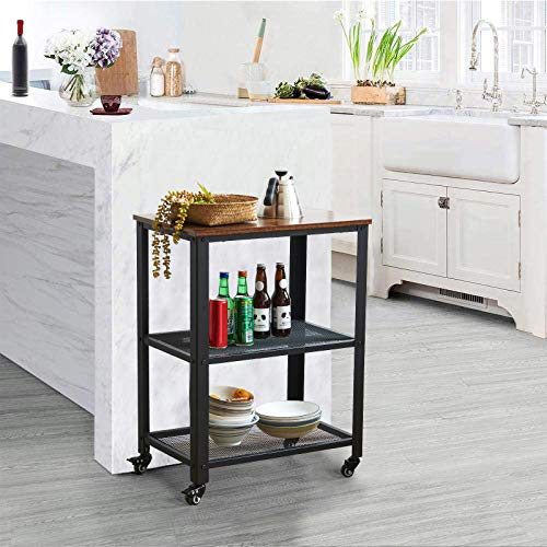 IBUYKE Carrito de Servicio de 3 Niveles, 60x40x81 cm Estantería metálica con Ruedas, Organizador de Almacenamiento para Cargas Pesadas, Tablero de sobremesa, para Cocina, Sala de Estar TMJ011H
