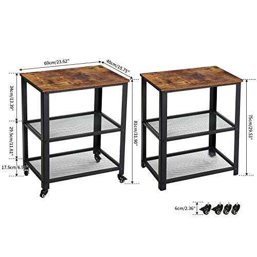 IBUYKE Carrito de Servicio de 3 Niveles, 60x40x81 cm Estantería metálica con Ruedas, Organizador de Almacenamiento para Cargas Pesadas, Tablero de sobremesa, para Cocina, Sala de Estar TMJ011H