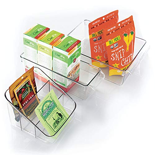 iDesign Caja transparente con 3 compartimentos, organizador de cocina grande de plástico, caja organizadora para especias o alimentos envasados, transparente