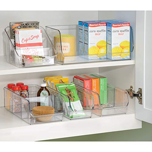 iDesign Caja transparente con 3 compartimentos, organizador de cocina grande de plástico, caja organizadora para especias o alimentos envasados, transparente