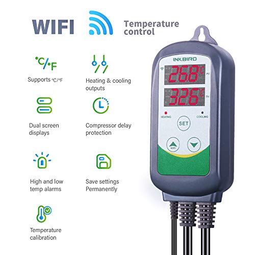 Inkbird ITC-308 WiFi Termostato Digital 220V, App Control Remoto la Temperatura Rango de Calentador y Enfriador para Acuarios, Cerveza Casera, Planta de Invernadero, Eclosión de Animales