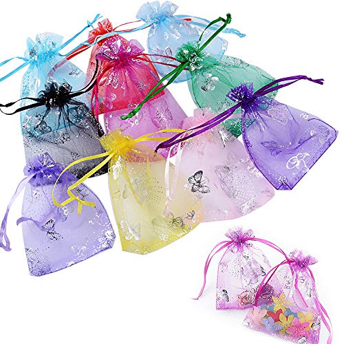 INTVN Bolsas Organza Mariposas Joyería Caramelo Regalo Bolsitas Boda Fiesta Favores 100 Piezas, 9 x 12 cm, 10 Colores