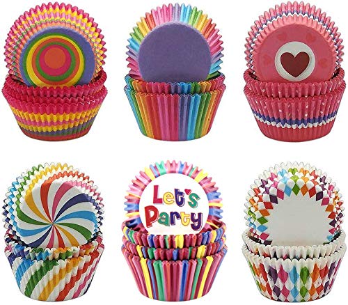 INTVN Papel para Magdalenas 600 Piezas Cápsulas de Repostería 6 Estilos 3,2 x 5 x 6,8cm Antiadherentes Impermeable para Hornear Magdalenas Pastel Tarta
