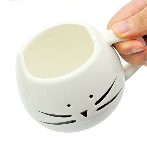 Itian Taza de Porcelana de Animales Gato Hermoso, Lindo Tazón de Cerámica, Café/Té/Leche/Agua (Blanco)
